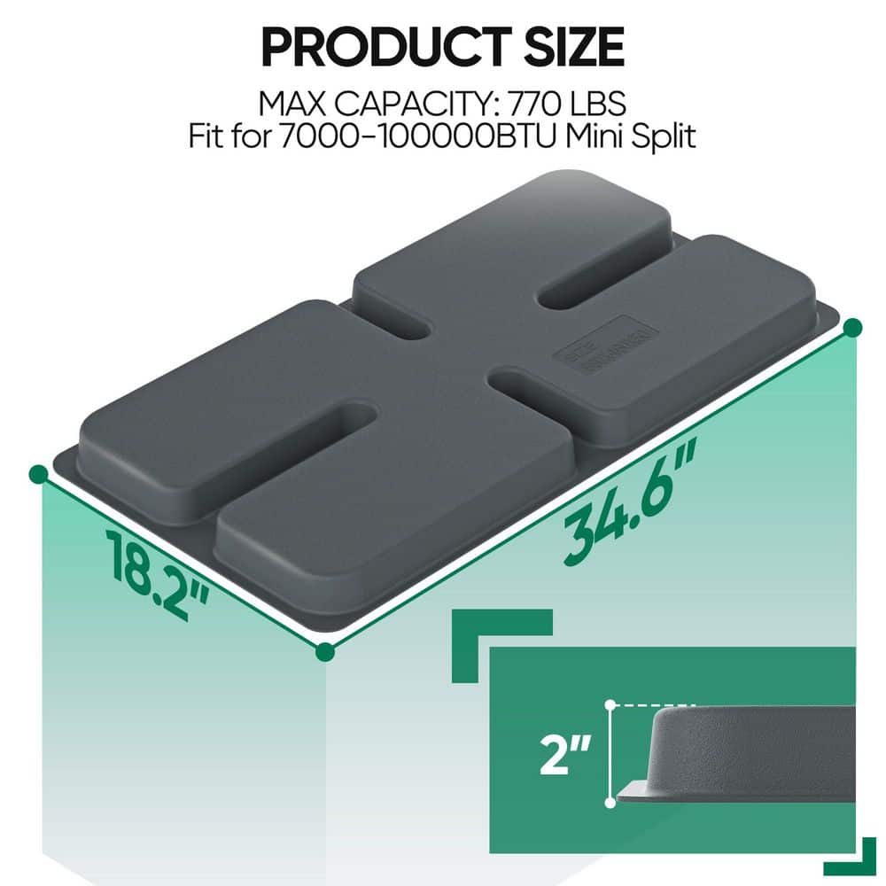 Helhom 34.6 x 18.2 x 2 in. Mini Split Ductless AC Pad, Floor Mounting Base Pad, Anti-Vibration Pad for Outside HVAC Unit (2)