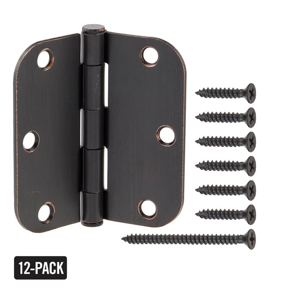 Everbilt 12-Pack 3-1/2 in. x 5/8 in. Radius Oil-Rubbed Bronze Squeak-Free Butt Door Hinge