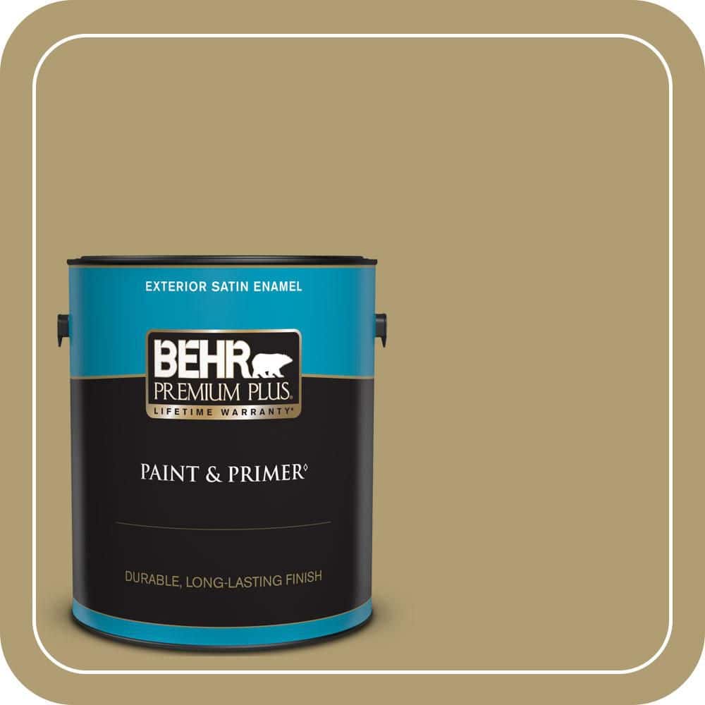 BEHR PREMIUM PLUS 1 gal. #QE-36 Golden Sage Satin Enamel Exterior Paint & Primer
