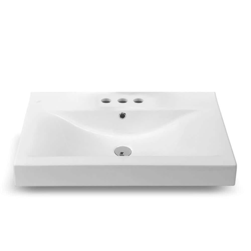 Nameeks Mona Wall Mounted Vessel Bathroom Sink in White with 3 Faucet Holes (1)