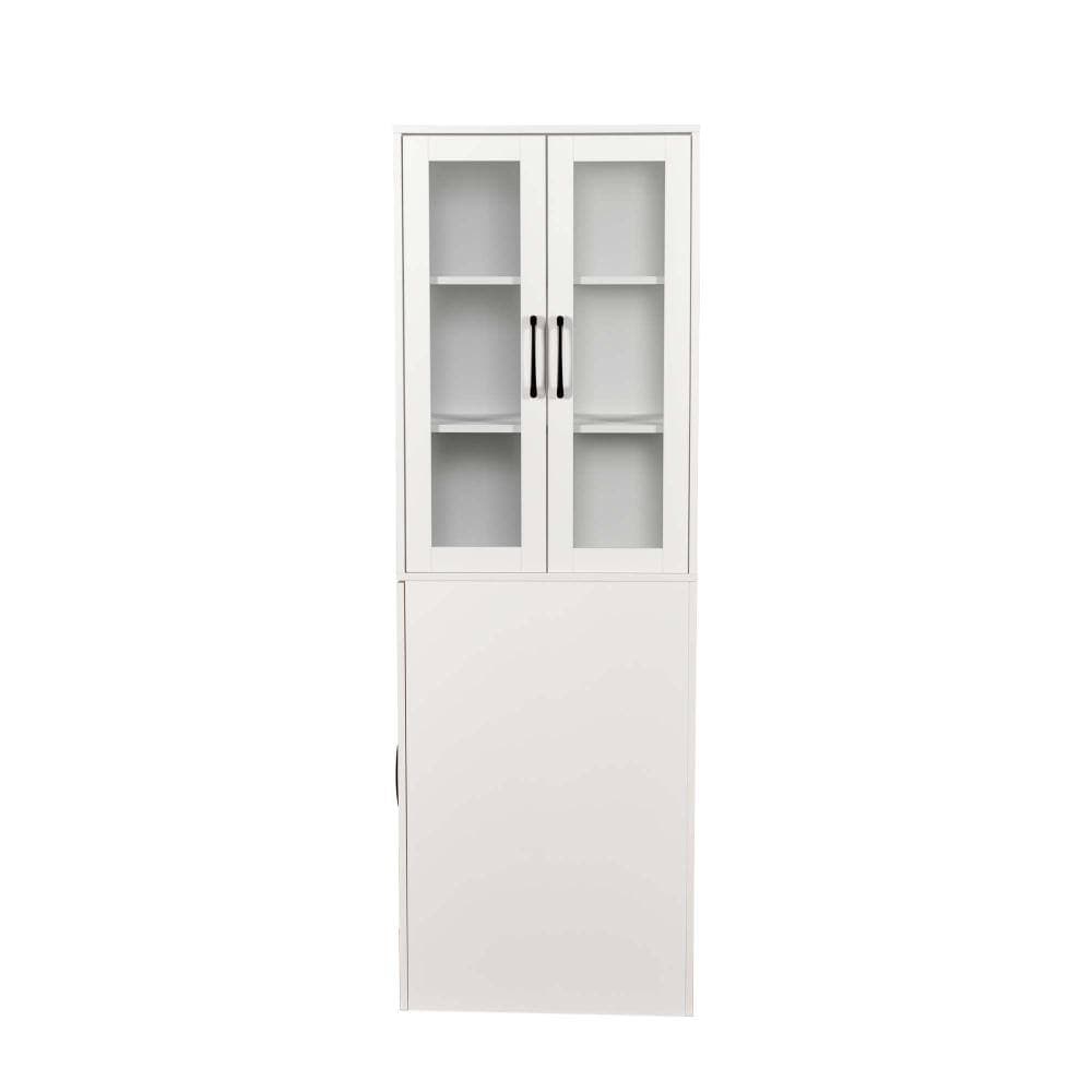 XUJMK 24 in W x 12 in D x 71 in H Linen Cabinet, Display Storage Cabinet with 4 Tier Pull-Out Multi-Tier Shelf, 2 Doors, White (1)