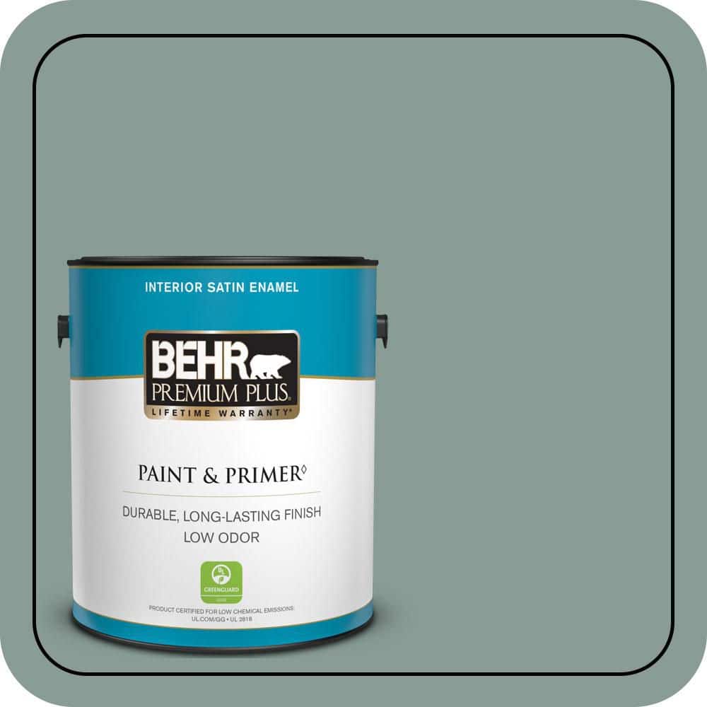 BEHR PREMIUM PLUS 1 gal. #490F-5 Cloud Burst Satin Enamel Low Odor Interior Paint & Primer