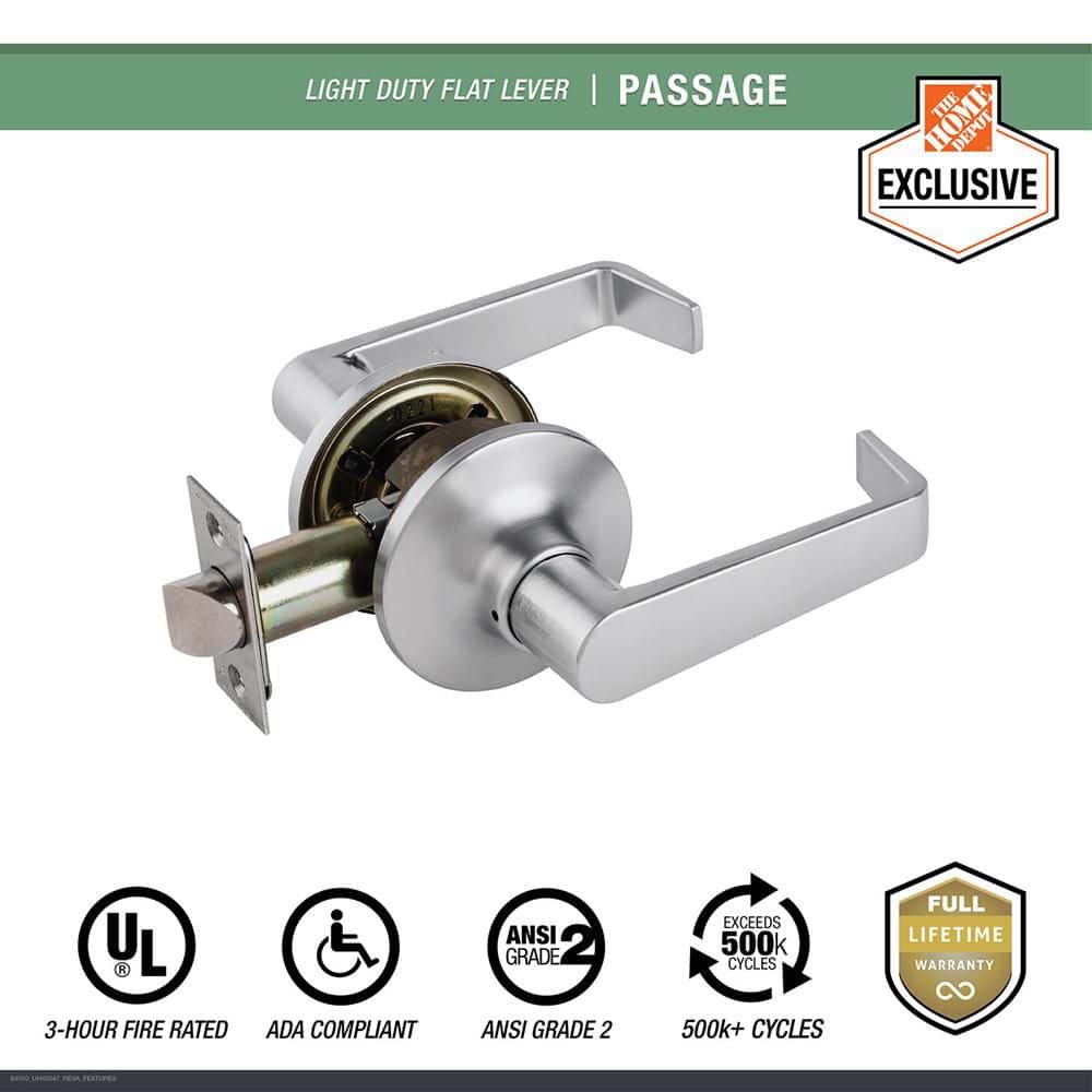 Universal Hardware Light Duty Commercial Passage (hall/closet) Lever ADA UL 3-Hour Fire ANSI Grade 2, Satin Chrome Finish