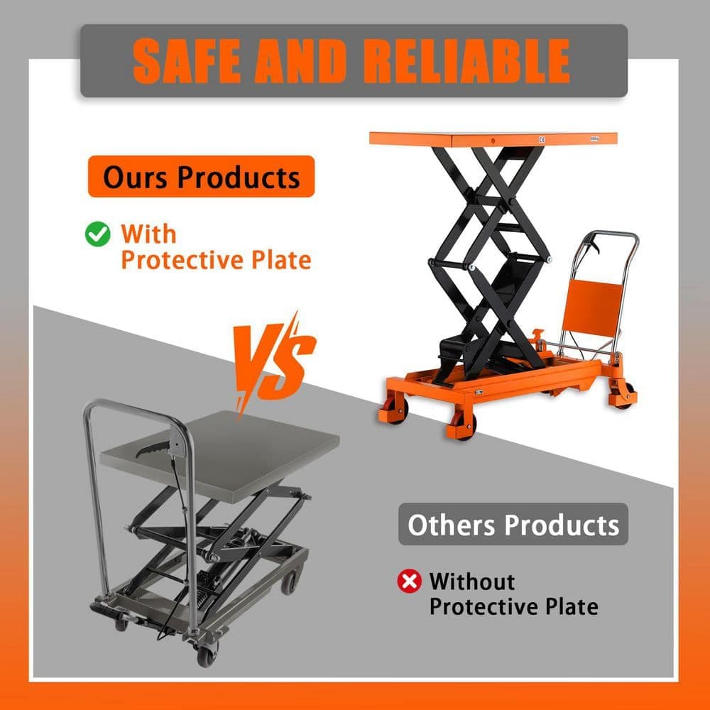 TORY CARRIER Double Scissor Lift Table Cart 1760 lbs. 59 in. Lifting Height Manual Lift Table Cart w/ 48 in. x 24 in. Platform Orange (2)