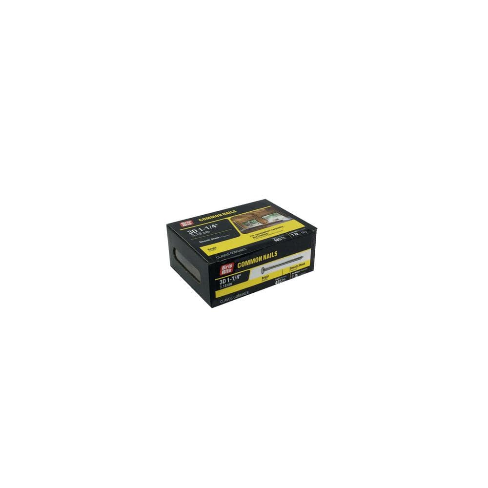 Grip-Rite 1-1/4 in. x 14-Gauge 3-penny Bright Steel Smooth Shank Common Nails 1 lb. Box