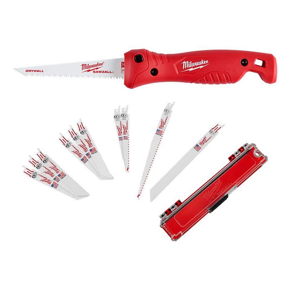 Milwaukee Folding Jab Saw with 6 in. 8TPI SAWZALL Drywall Blade with SAWZALL Bi-Metal Reciprocating Saw Blade Set (12-Piece)