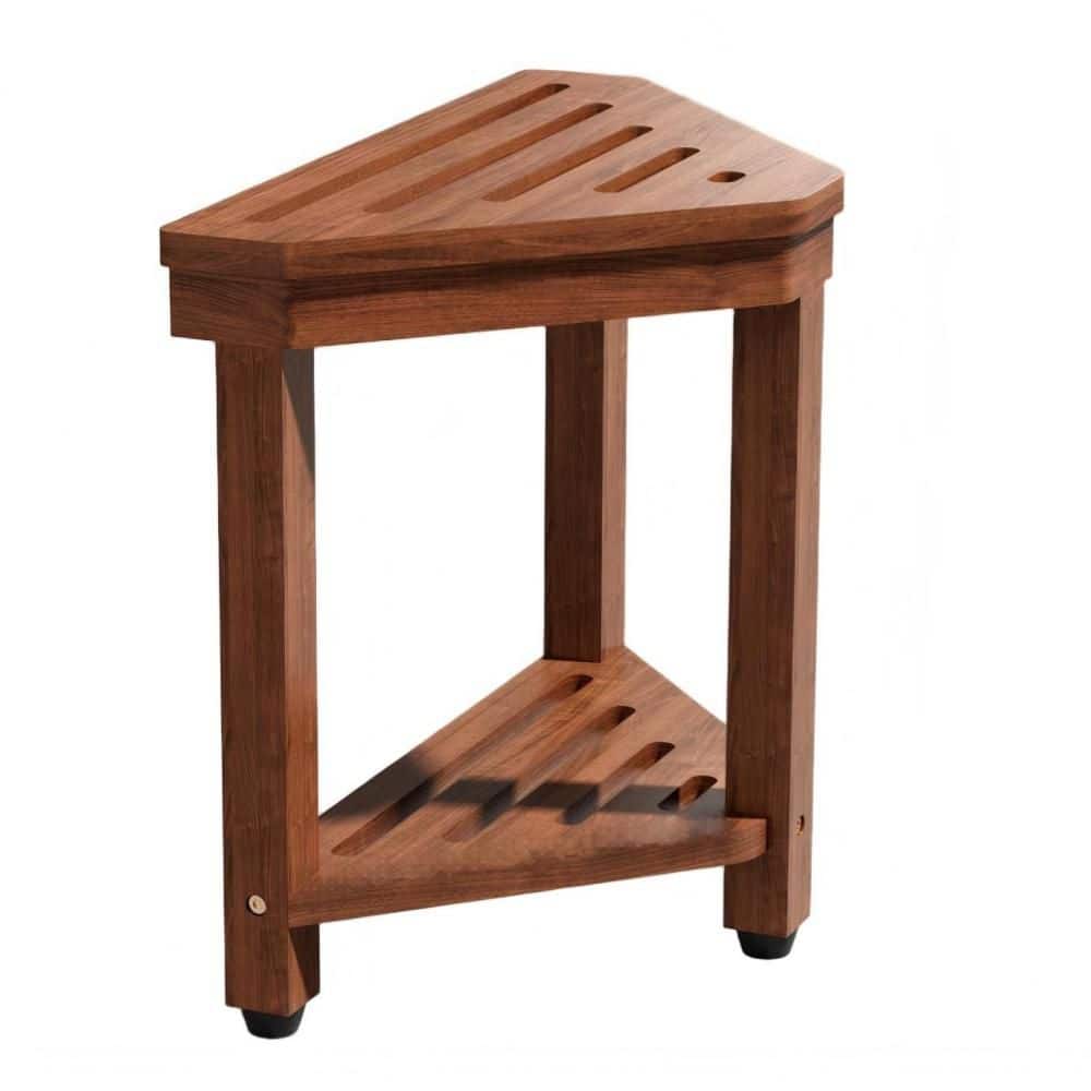 Wudkey 15 in Shower Foot Rest, Acacia Shower Stool for Shaving Legs, Corner Bath Shower Bench with Starage Shelf in Brown (1)