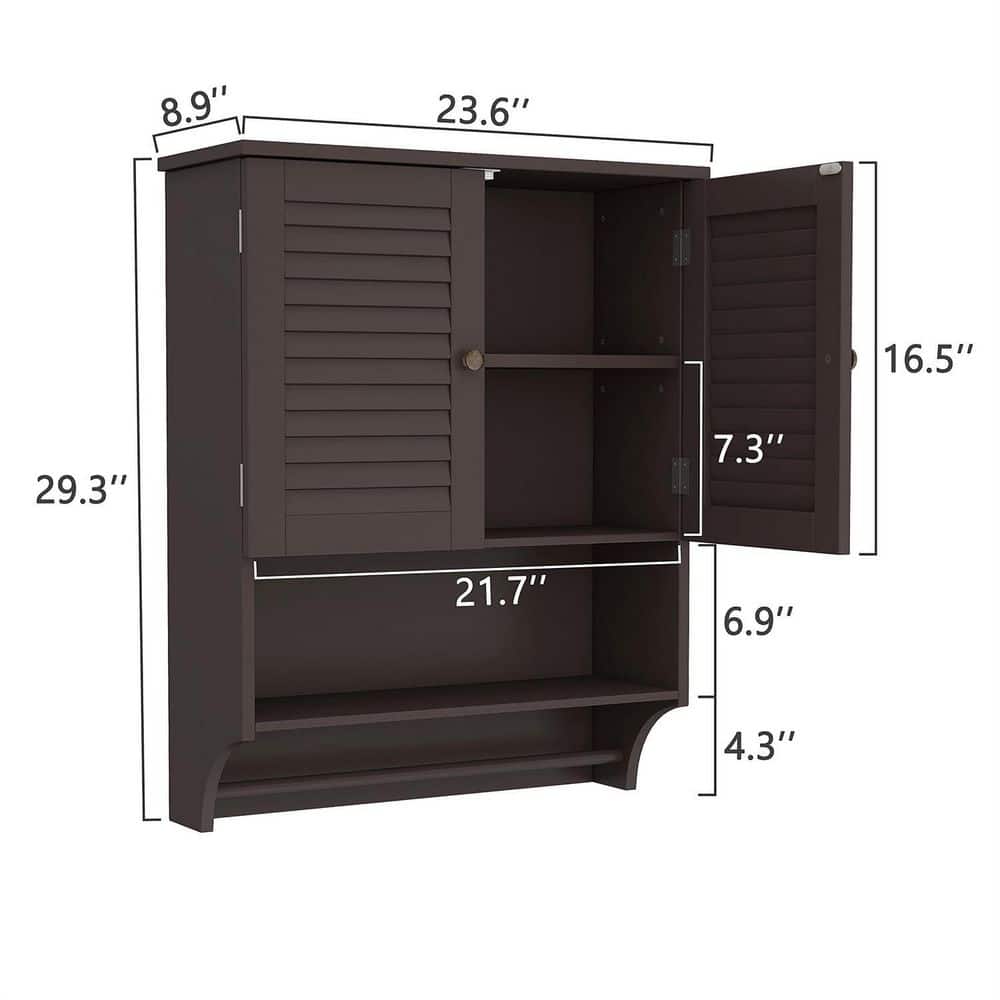 Cubilan 23.6 in. W 8.9 in. D 29.3 in. H Bathroom Storage Wall Cabinet with Adjustable Shelves and Towels Bar (4)