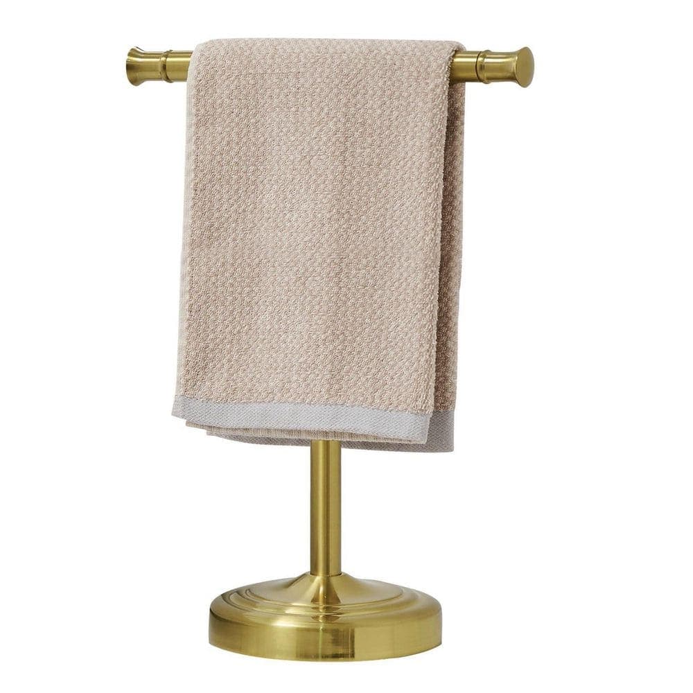 Numhew 13 in. Freestanding Bath Towel Holder in Brushed Gold Finish, Bathroom Kitchen Vanity Countertop T-Shape Towel Rack