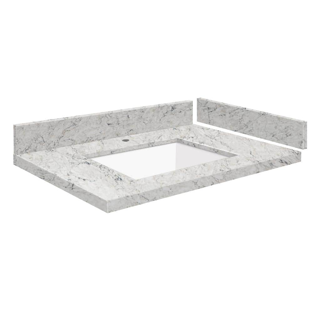 Transolid Silestone 25.5 in. W 22.25 in. D Quartz White Rectangular Single Sink Vanity Top (1)