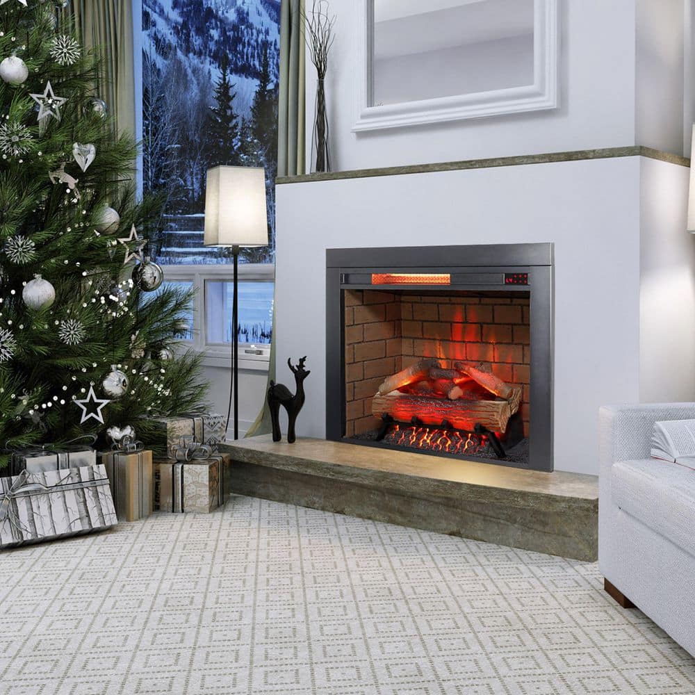 Mondawe 28 in. 5000BTU Infrared Electric Fireplace Insert with Fire Cracking Sound & Removable Trim Kit in Black (1)