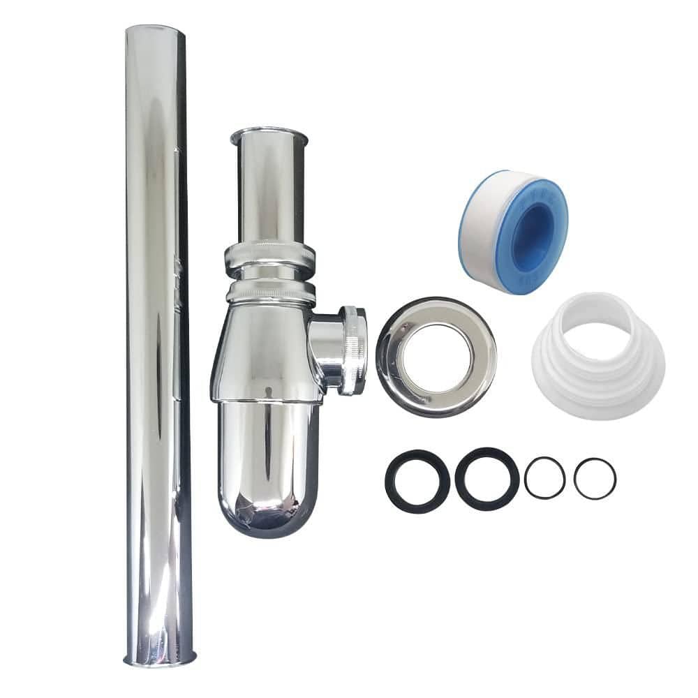Wudkey 1-Piece 1-1/4 in. Waste Pipe Drain Kit in Chrome, Classical Basin Bottle Trap, Chrome Round Bottle Trap (1)