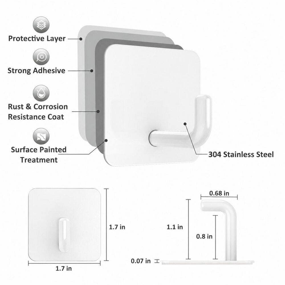 Unbranded Brushed Nickel J-Hook 4-Pack White 304 Stainless Steel Self-Adhesive Wall Robe Hook Towel Hook for Bathroom Shower (3)