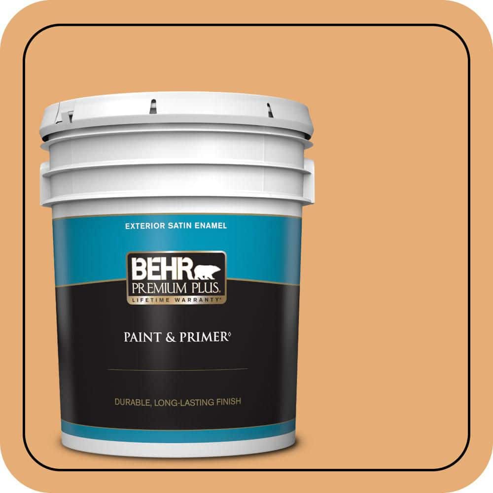BEHR PREMIUM PLUS 5 gal. #PMD-75 Autumn Gourd Satin Enamel Exterior Paint & Primer