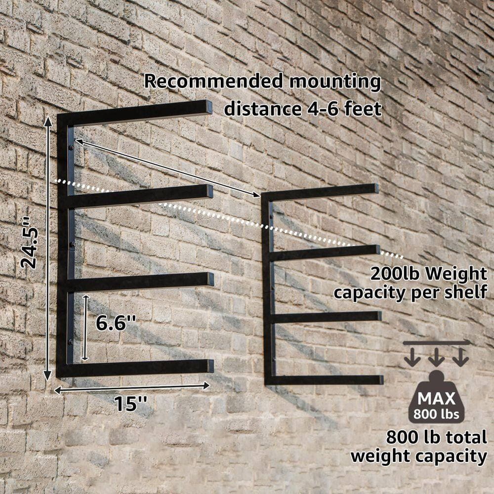 NVNOO 24.5 in. x 15 in. Black Heavy Duty Metal Shelf with 4-Level Holds Up for Wood Organizer and Lumber Storage (2-Pack) (2)