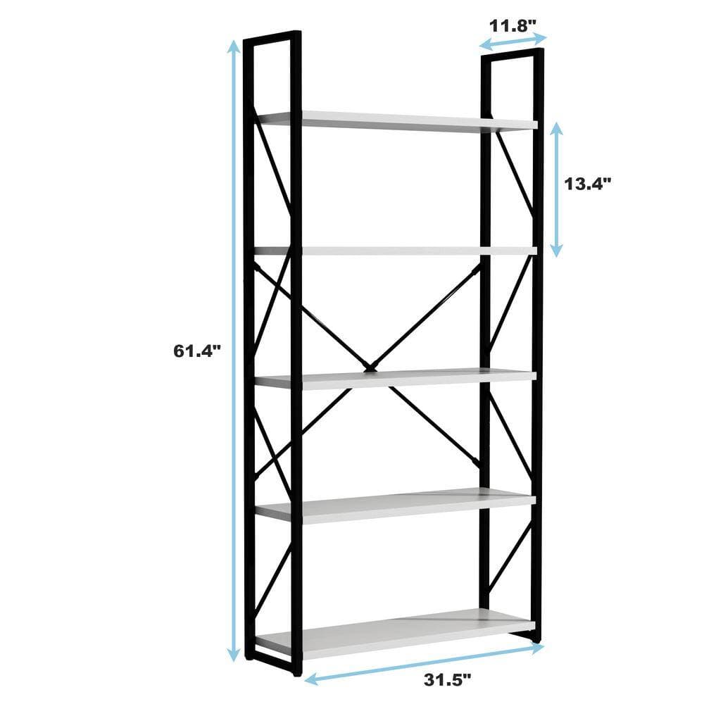 Tatayosi 31.5 in. W x 61.8 in. H x 11.8 in. D 5-Tier Wooden Rectangular Bookshelf, Open Display Storage Shelves in White (3)