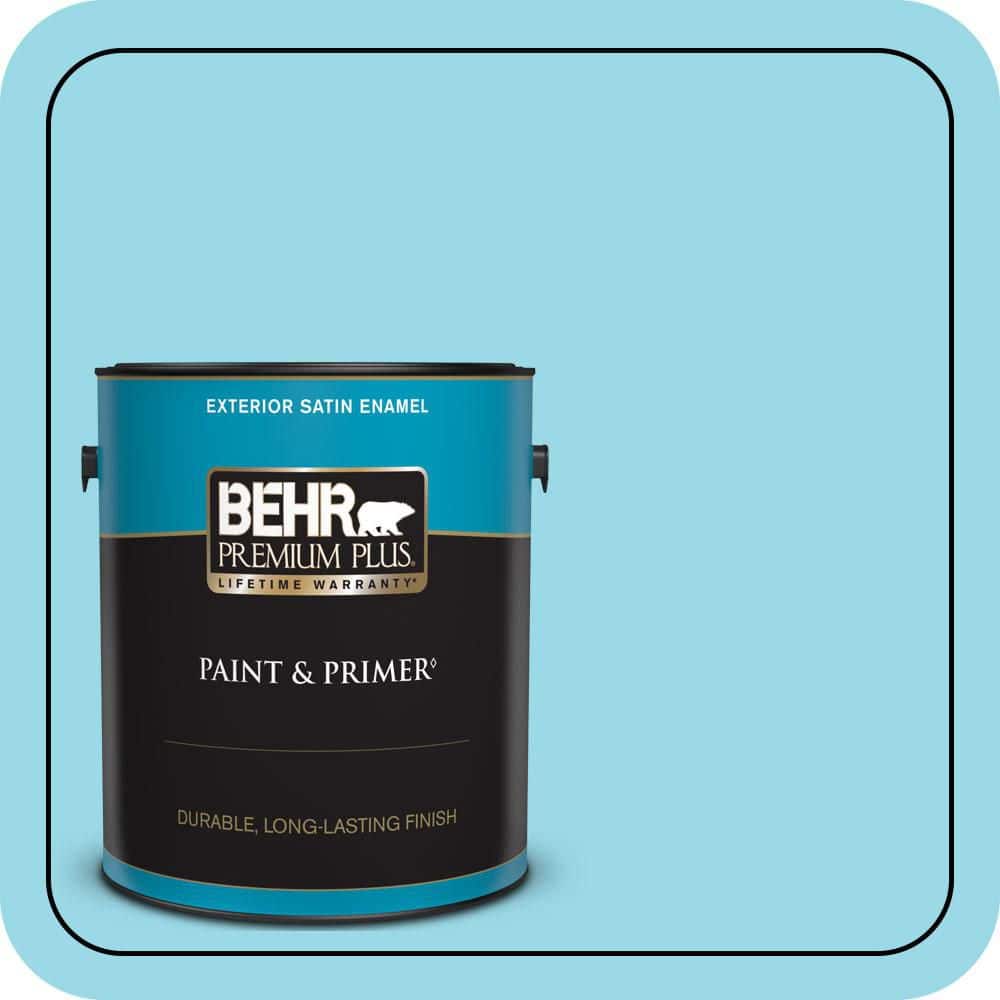 BEHR PREMIUM PLUS 1 gal. #P480-3 Cool Water Lake Satin Enamel Exterior Paint & Primer