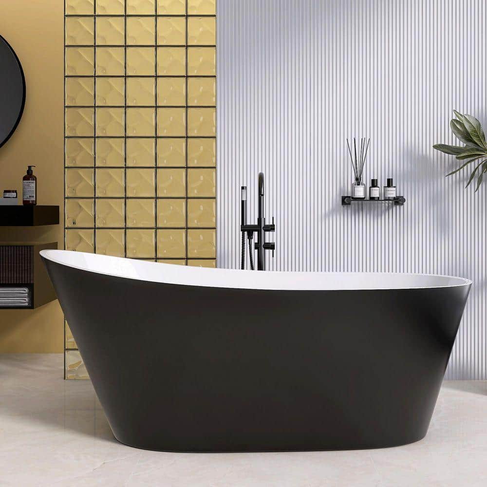 NTQ 59 in. x 29 in. Acrylic Freestanding Soaking Bathtub Stand Alone Bathtub Left Drain Free Standing Tub in Matte Black (1)