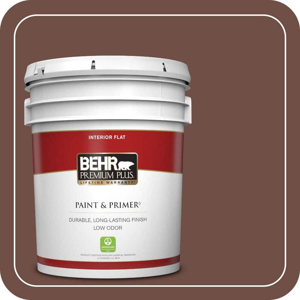 BEHR PREMIUM PLUS 5 gal. #S-G-750 Chocolate Sprinkle Flat Low Odor Interior Paint & Primer