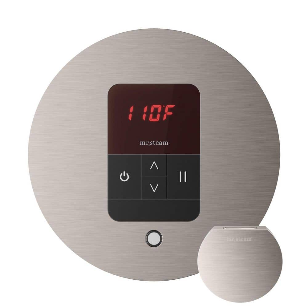 Mr. Steam iTempo Round Steam Shower Control and Steamhead in Brushed Nickel