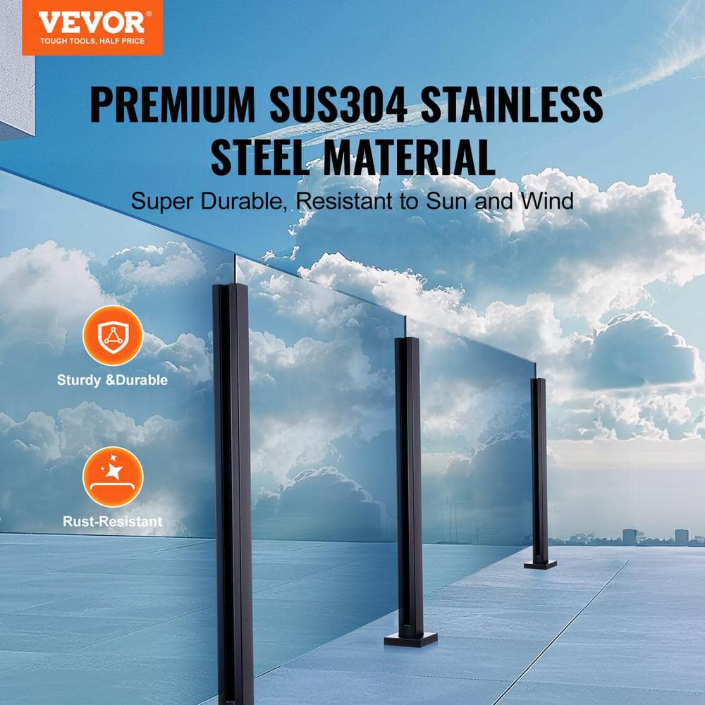 VEVOR Glass Clamp 41.34 in. H x 4.13 in. W Black Glass Railing Bracket 304 Stainless Steel Stair Railing Kit (2)