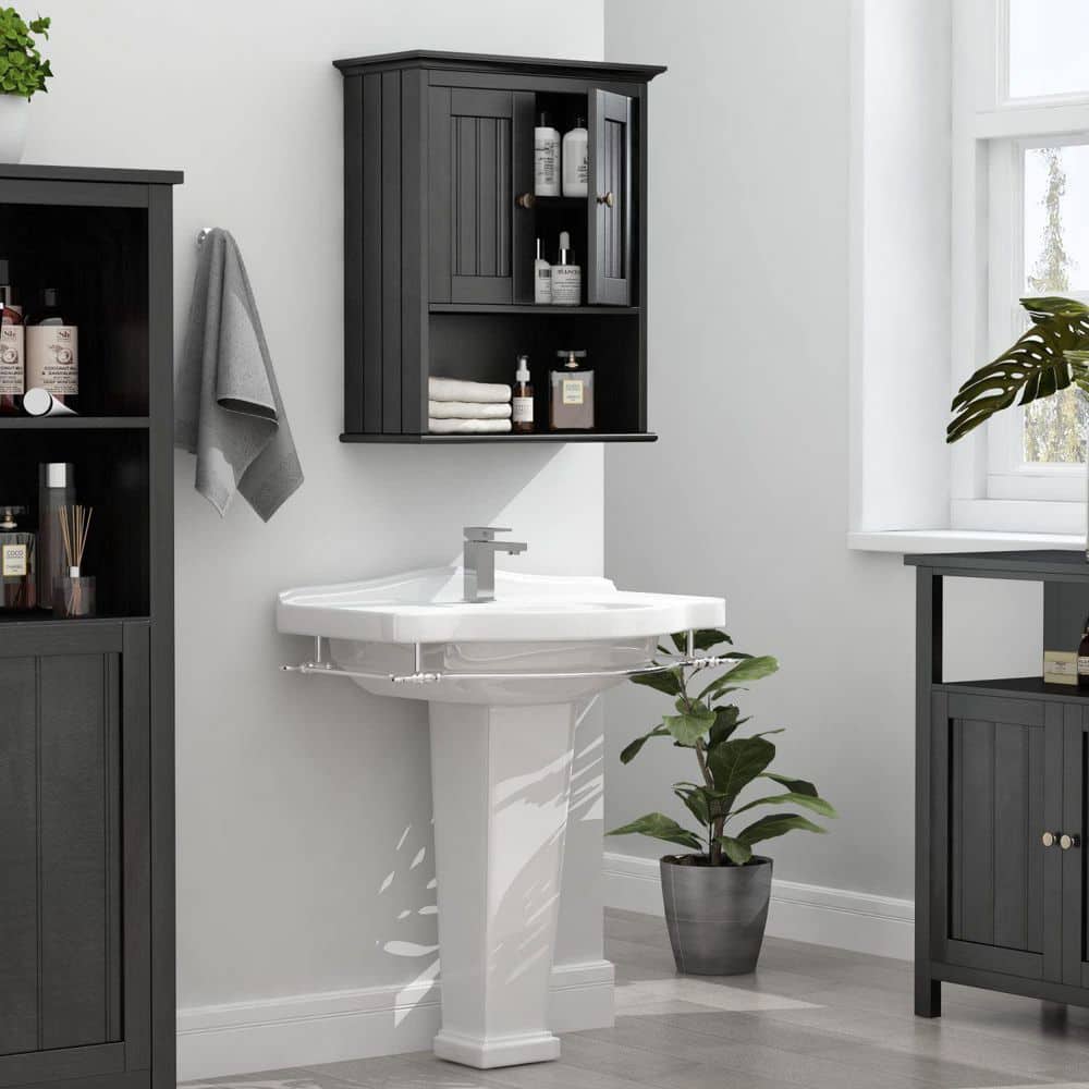Dracelo 18.9 in. W x 9.25 in. D x 23.43 in. H Black Bathroom Wall Cabinet with Doors and Adjustable Shelf (3)