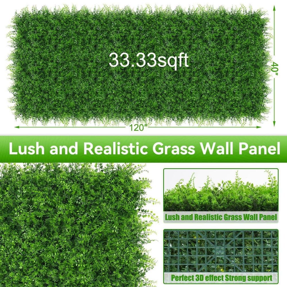 Misopily 40"x120"(33.33 SQFT) Green PE Artificial Grass Roll for Fence Privacy, Realistic 3D Leaf Design, Indoor Outdoor (2)