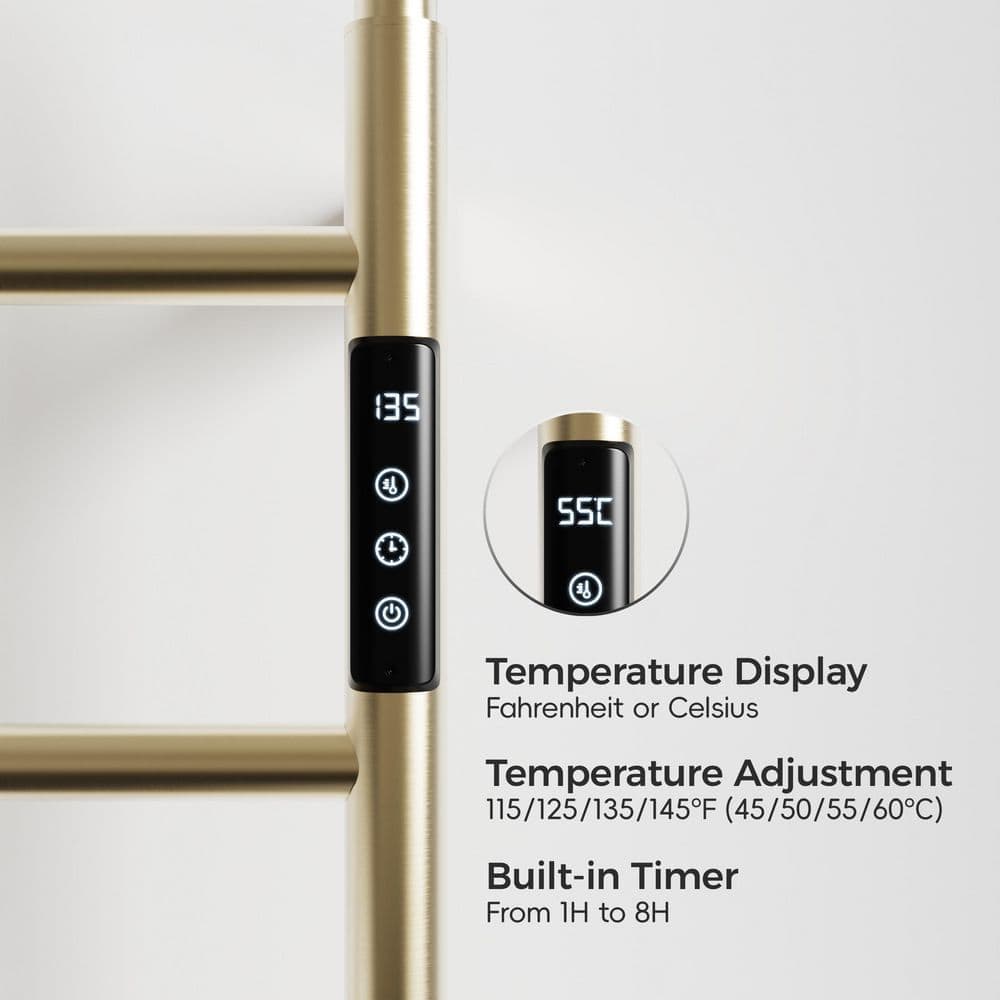 RKZHOPT 6-Bar Electric Towel Rack in Brushed Gold with Temperature Adjustment, Temperature Display, Built-In Timer (3)