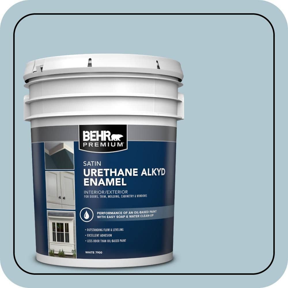 BEHR PREMIUM 5 gal. #S470-2 Gentle Sea Urethane Alkyd Satin Enamel Interior/Exterior Paint