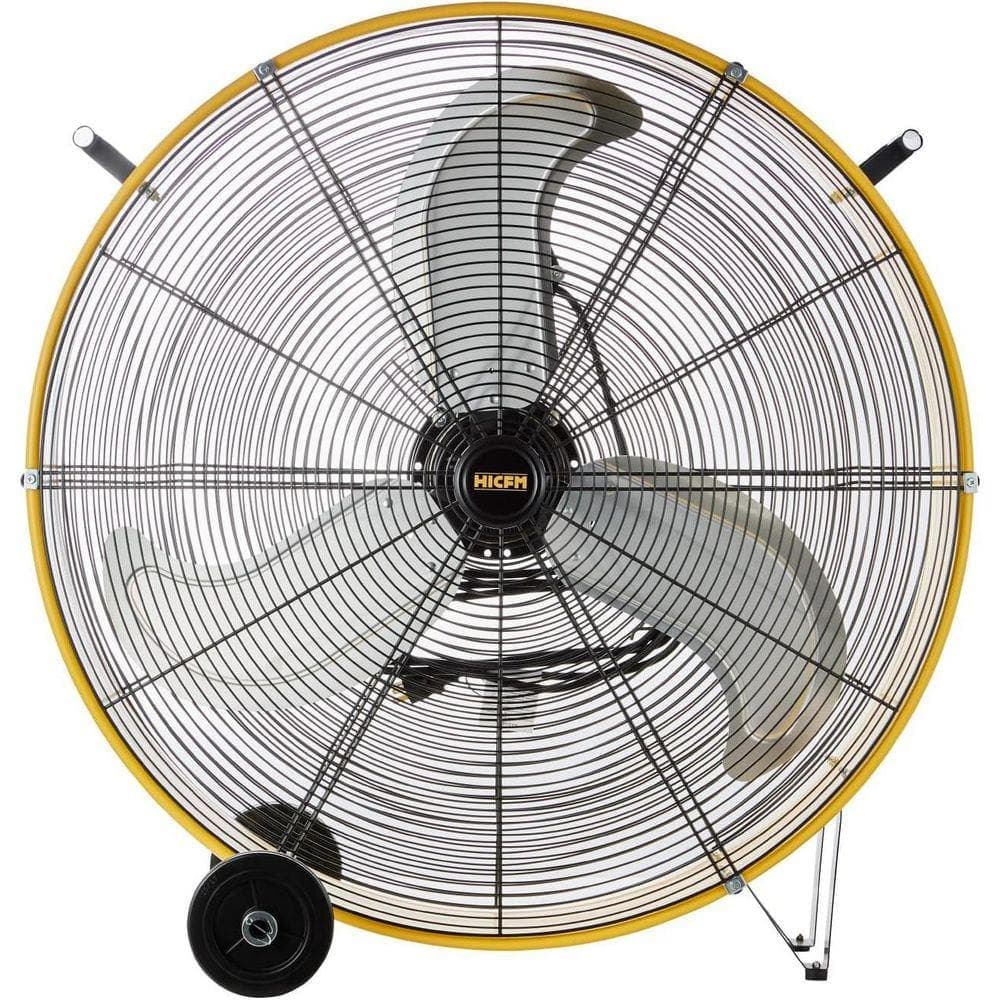 WOCK HICFM 30 in. Yellow Industrial Drum Fan, 13000 CFM, 3-Speed, 1/3HP Motor, 9 ft. Cord, Heavy Duty Floor Fan, UL Listed (1)