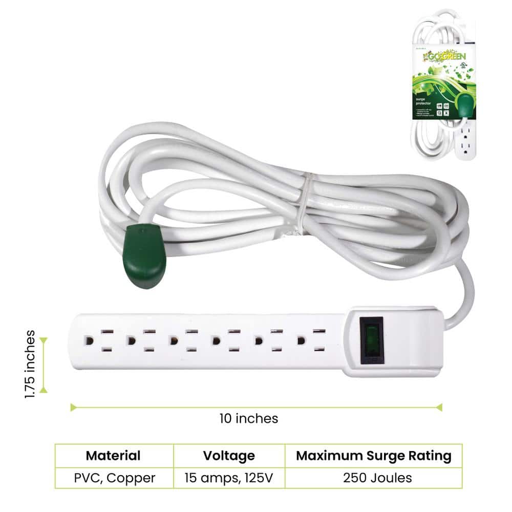 GoGreen Power 6 Outlet Surge Protector with 12 ft. Heavy Duty Cord (2)