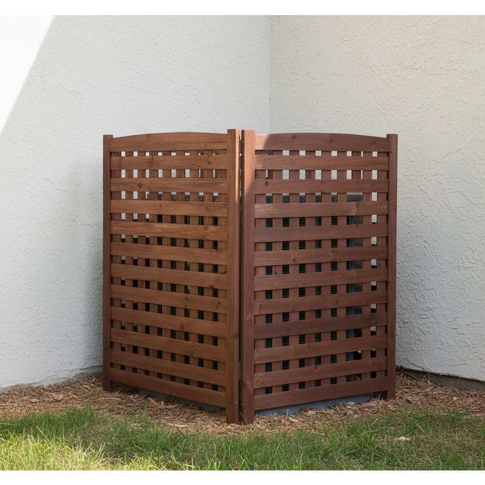 Clihome 3-Panel Brown Outdoor Fir Wood Privacy Fence for Air Conditioner Cover Trash Enclosure Garden Screen (3)
