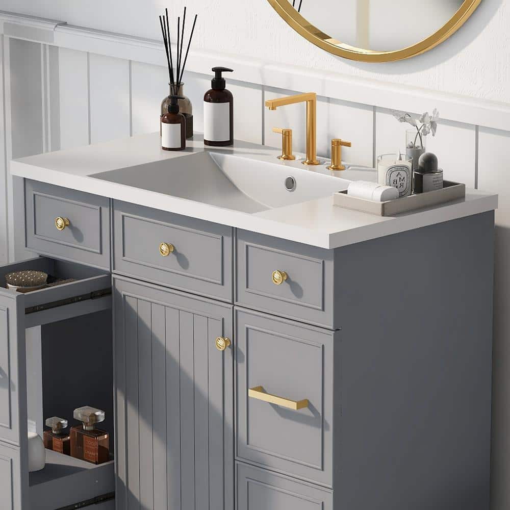Unbranded 36 in. Undermount Rectangular Single Bathroom Resin Sink with in White Vanity Top Only, 3-Faucet Holes (3)