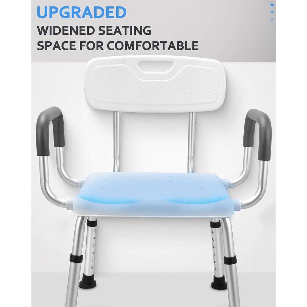 Unbranded 20 in. Freestanding Portable Shower Chair with Removable Backrest and Armrests for Elderly/Disabled-Comfortable in White (2)