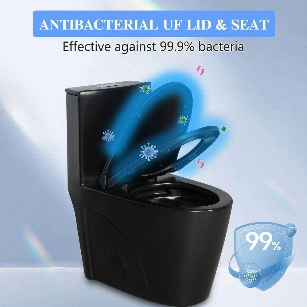 Aionor 1-Piece Toilet 1.1 GPF/1.6 GPF Dual Flush Elongated Toilet with Quiet Soft Close Seat in Matte Black (3)