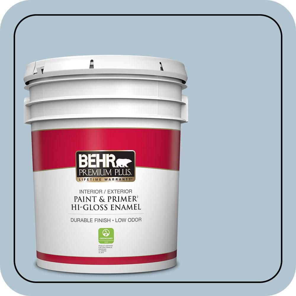 BEHR PREMIUM PLUS 5 gal. #MQ5-50 Opal Waters Hi-Gloss Enamel Interior/Exterior Paint & Primer (1)