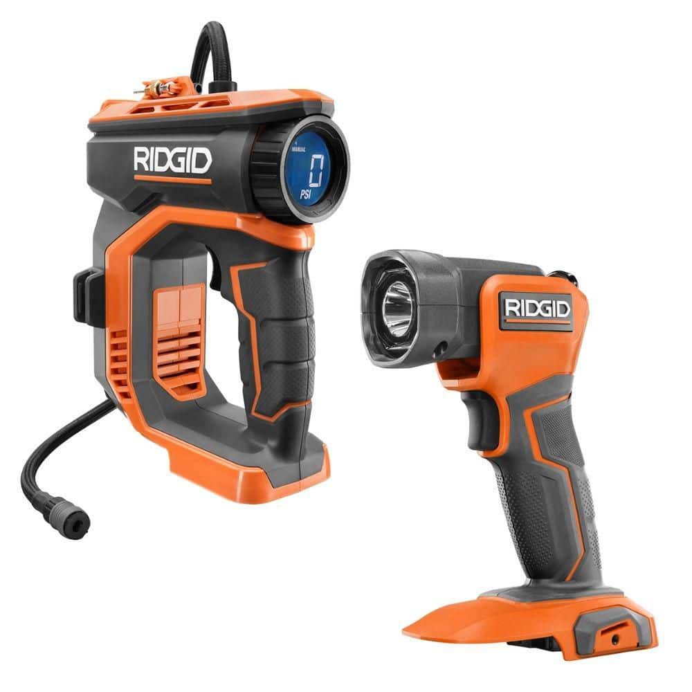 RIDGID 18V Cordless Portable Inflator and 18V Cordless LED Work Light (Tools Only) (1)