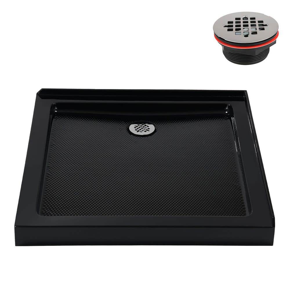Streamline NT-2366-322-BL 32 in. x 32 in. Corner Acrylic Shower Pan Base in Glossy Black with Left Drain, Drain Included (1)