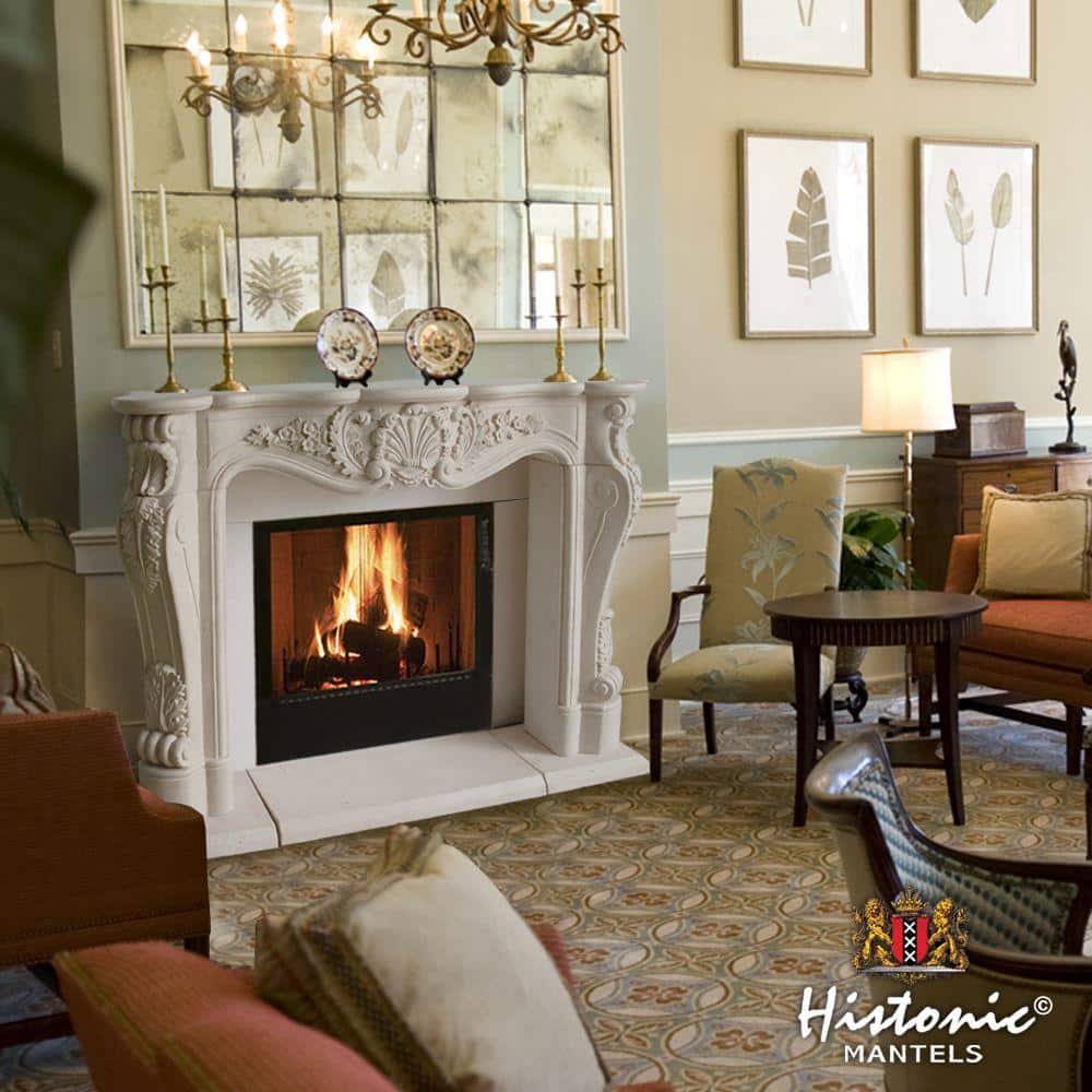 Historic Mantels Chateau Series Louis XIII 48 in. x 62 in. Cast Stone Mantel (2)