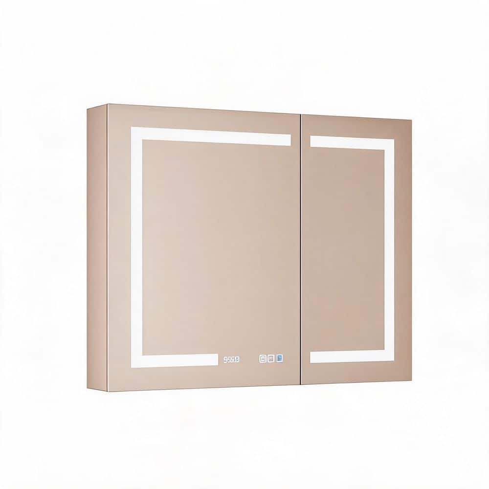 LIVACA 42 in. W x 30 in. H Rectangular Aluminum Glass Smart LED Medicine Cabinet with Mirror, Dimmable, Anti-Fog, Built-in (1)