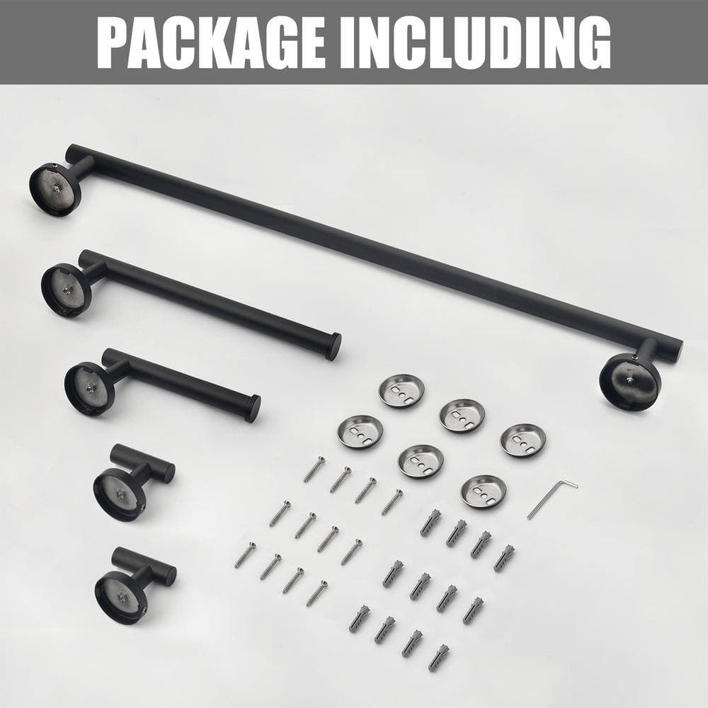 ehablix Bathroom Hardware 5-Piece Bath Hardware Set with Towel Bar, Robe Hook, Toilet Paper Holder in Black (2)