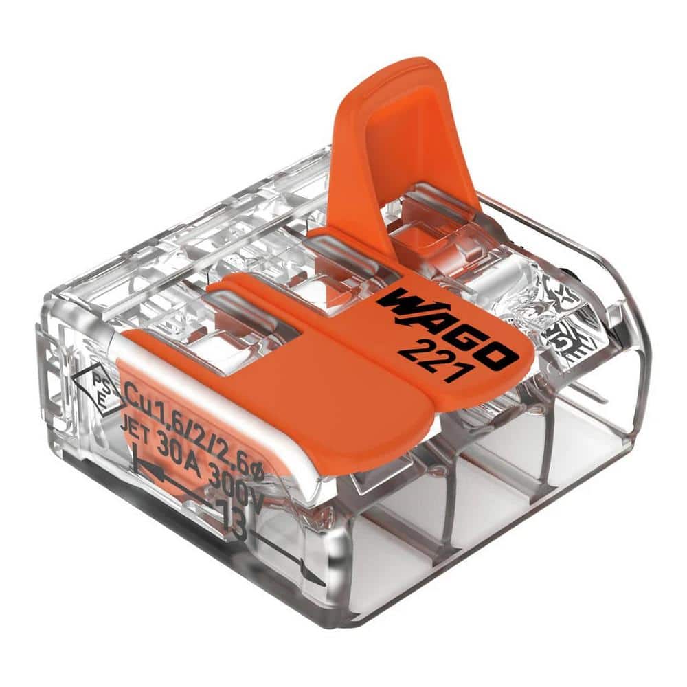 WAGO 221-613 Lever Nuts 10AWG 3 Wire Conductor Wire Connectors, 10-20 AWG (10-Pack)