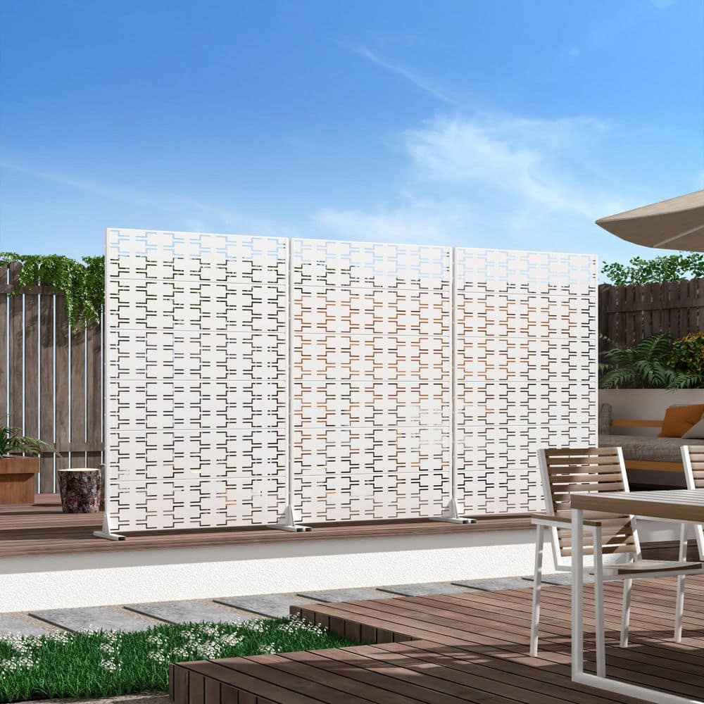Lumioca 46.8 in. W x 71.37 in. H White Brick Shape Galvanized sheet Outdoor Private Screen Decorative Art Panel (3)