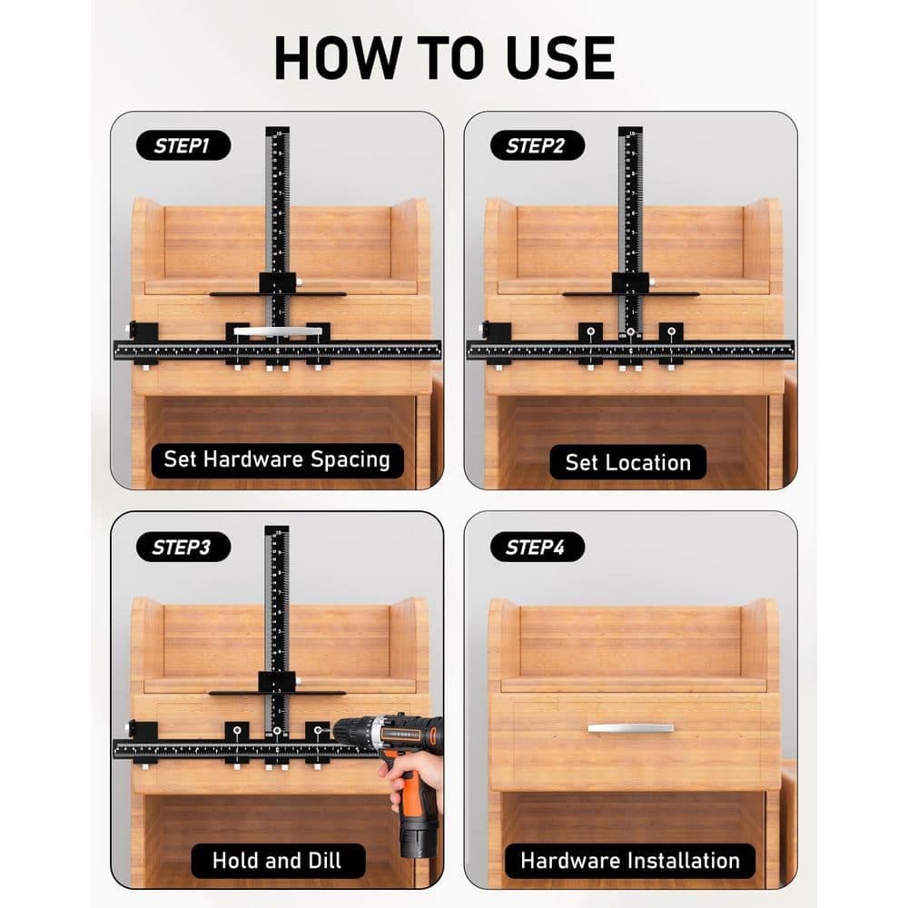 Numhew Cabinet Hardware Jig, Adjustable Cabinet Handle Jig with Center Punch, All Aluminum Cabinet Handle Template Tool (3)