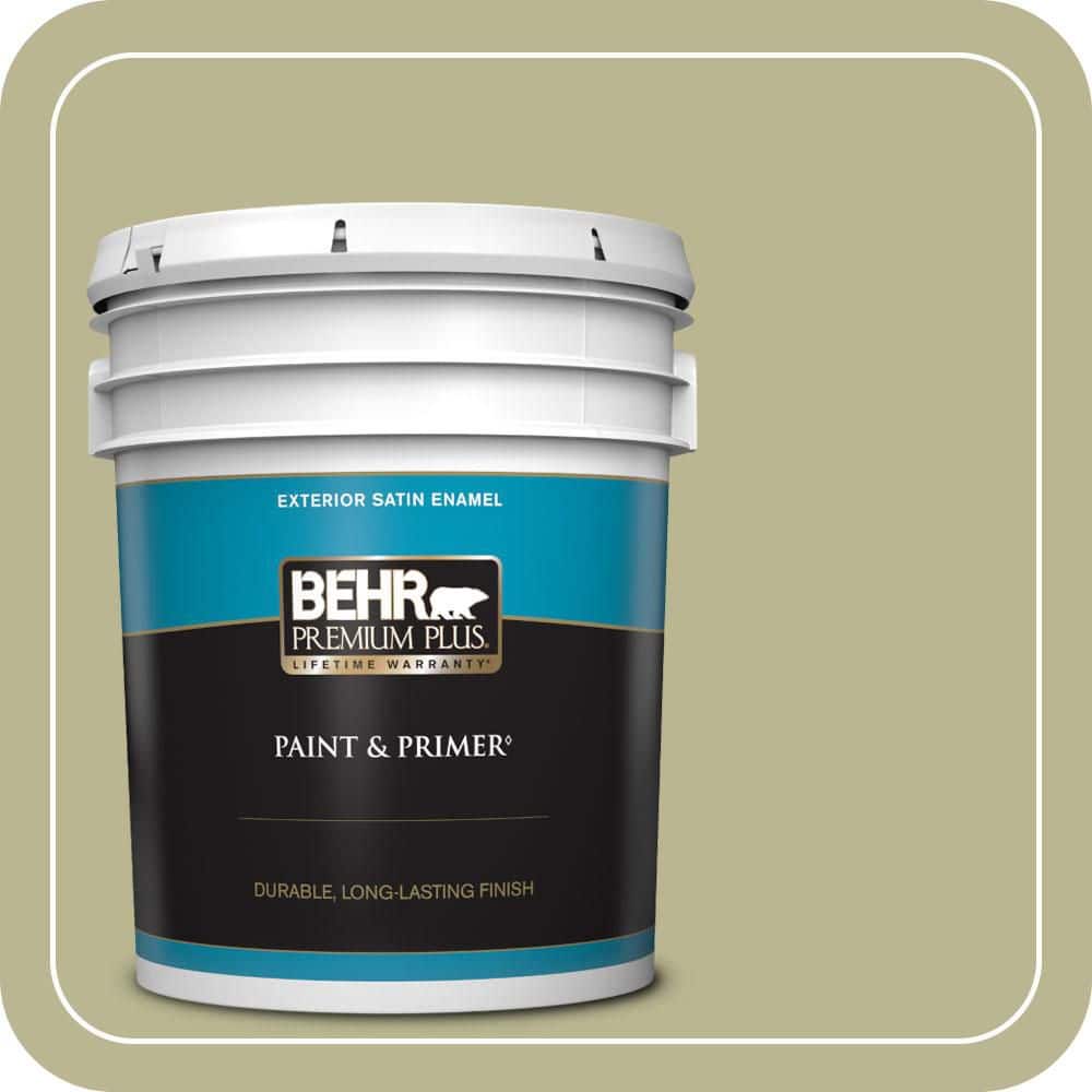 BEHR PREMIUM PLUS 5 gal. #MQ6-56 Lichen Satin Enamel Exterior Paint & Primer