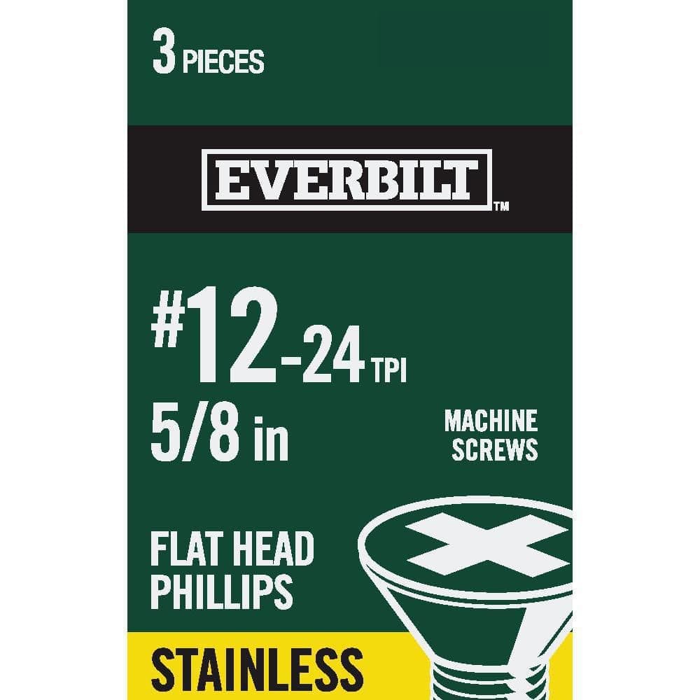 Everbilt #12-24 x 5/8 in. Phillips Flat Head Stainless Steel Machine Screw (3-Pack) (1)