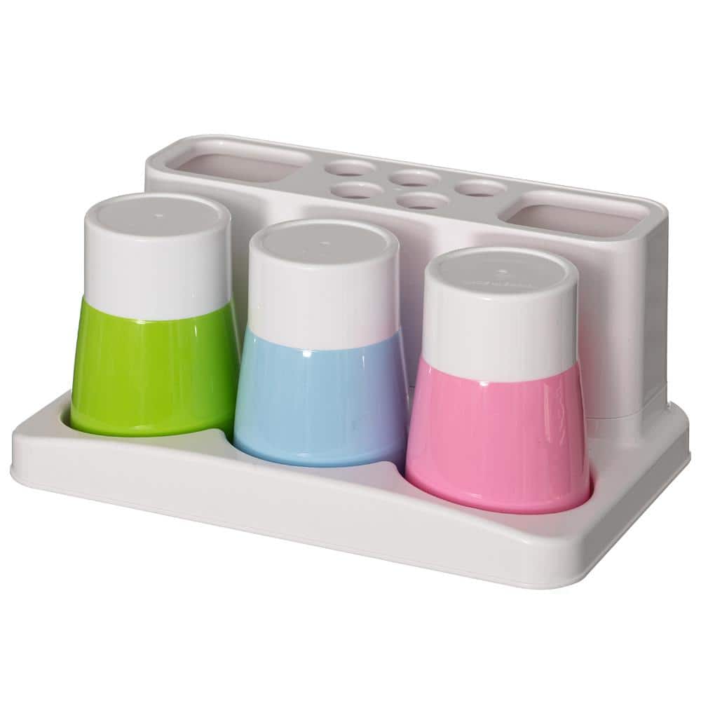 Basicwise Plastic Bathroom Toothbrush Holder Countertop Oral Care Organizer Storage Rack with 5 Brush Holes