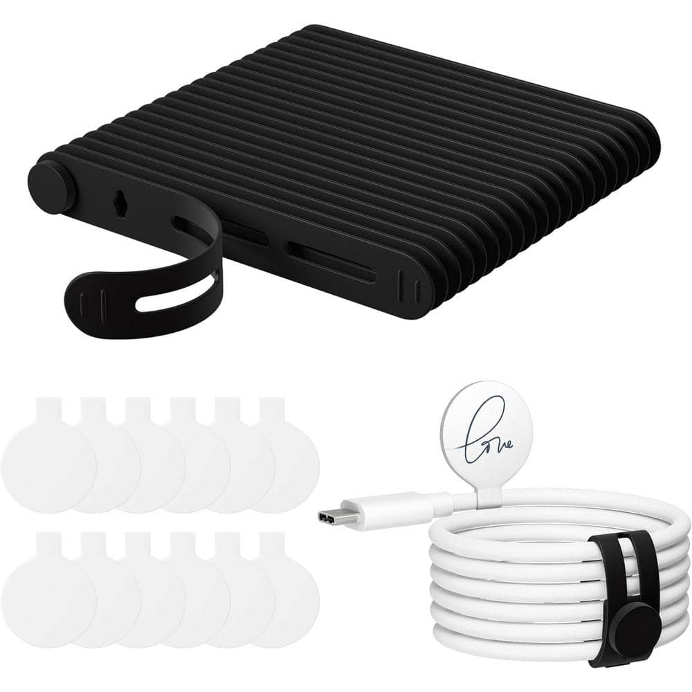 Unbranded Cable Labels and Silicone Cable Ties Value Cable Management Set with 20 Cable Ties and 12 Cord Labels for Electronics (1)
