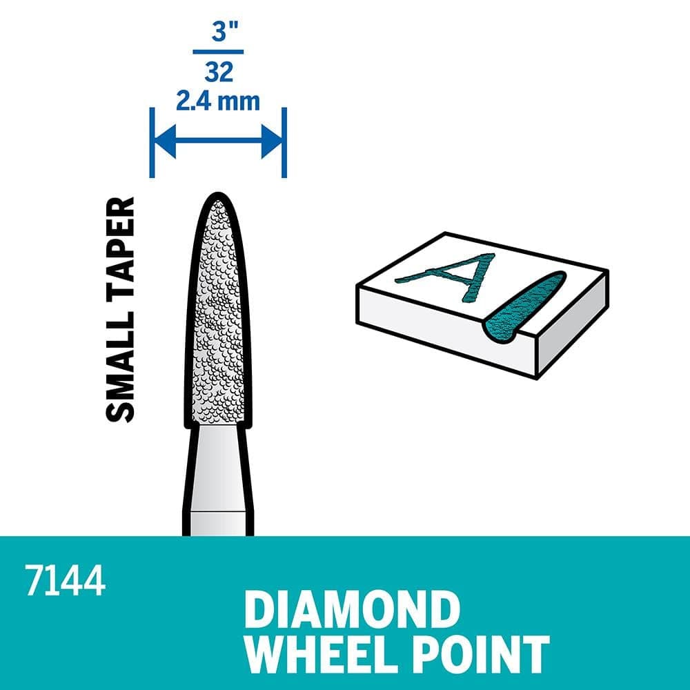 Dremel 3/32 in. Rotary Accessory Diamond Wheel Taper Point for Wood, Ceramic, Glass, Hardened Steel + Semi-Precious Stones (2)
