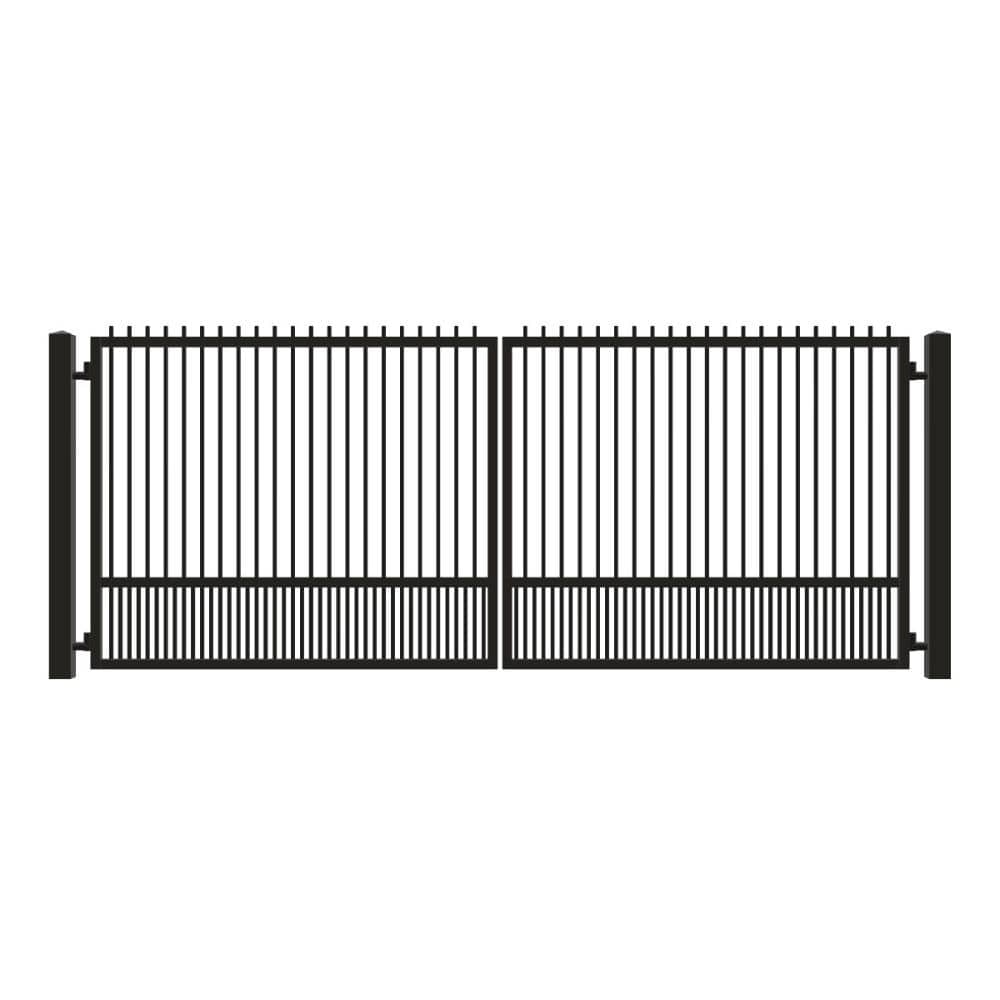 Unbranded Driveway Gate — Swing, Center, Finials, Puppy, Black — 188"W x 72"H (1)